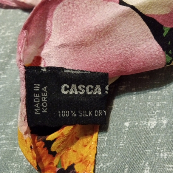 Casca Pink Floral Vtg Silk Scarf 13"x 29" - Picture 2 of 3